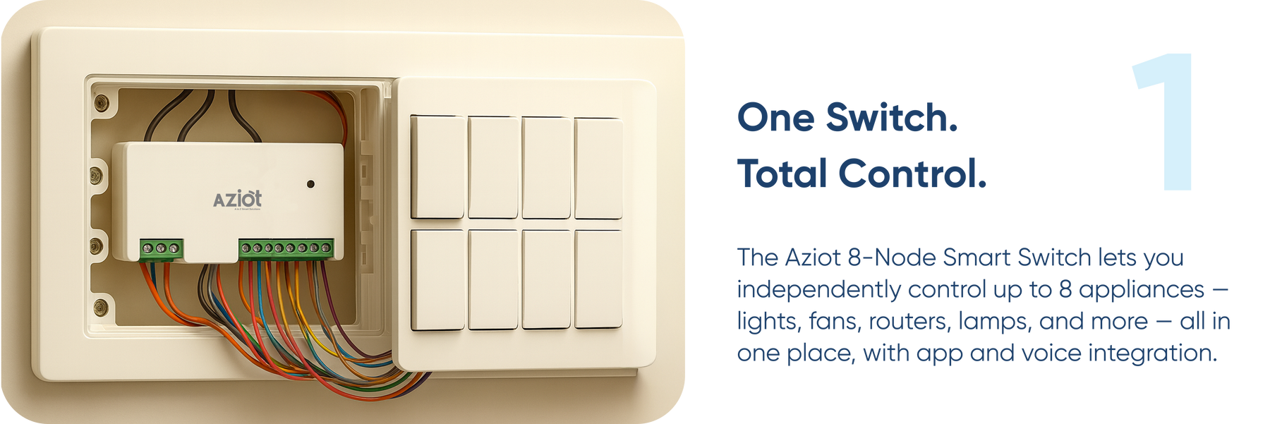 AZIOT 8 Node Smart Switch - WiFi/Bluetooth Communication - Made in India - Timer Function - Voice Command (8 Node)