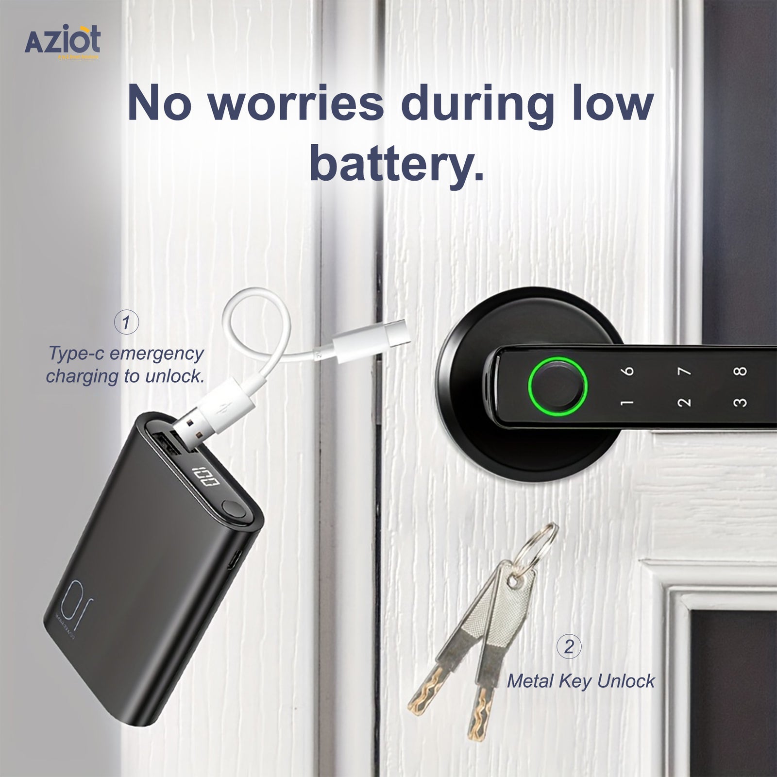 Aziot Smart Handle Door Lock Battery