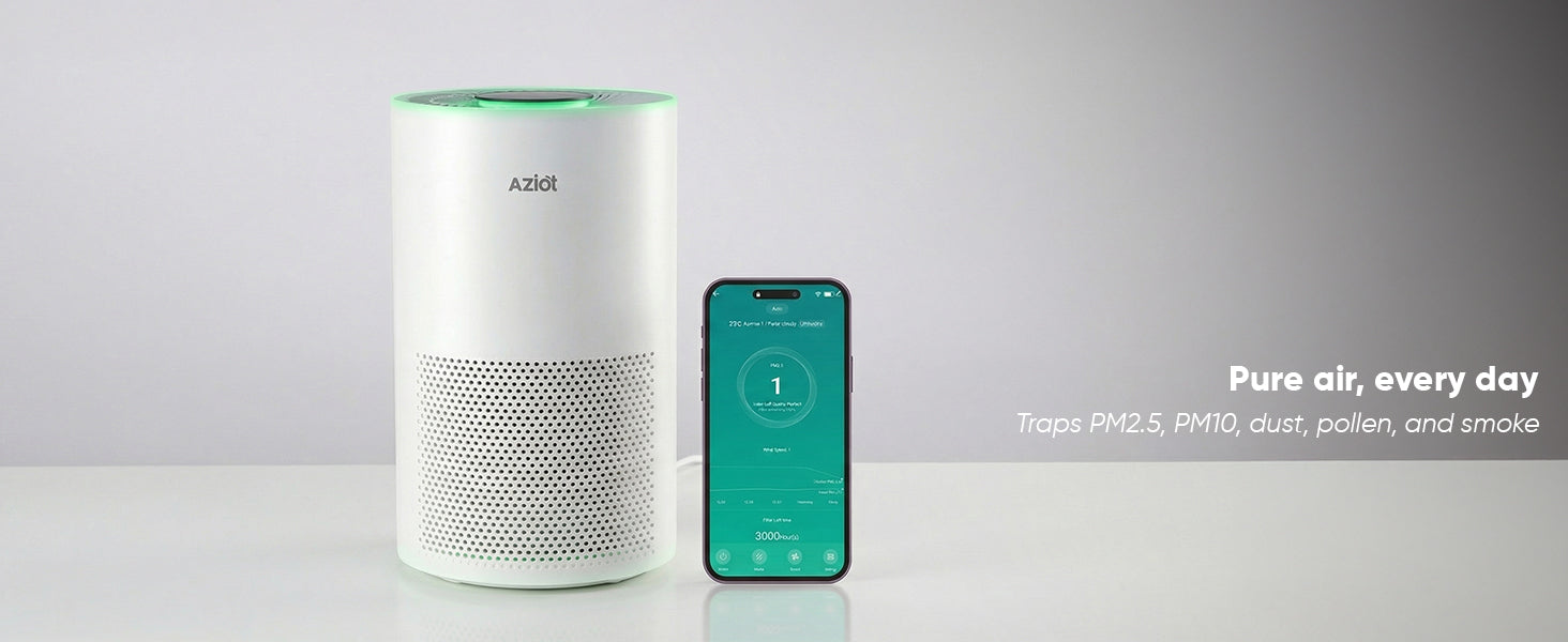 AZIOT Elevate Smart Air Purifier for Home & Office, 4-Stage HEPA H13 Filtration, Covers 465 sq.ft, WiFi App & Voice Control, 99.99% Allergen Removal, 9000 Hrs Filter Life, AQI LED Display, DC Motor