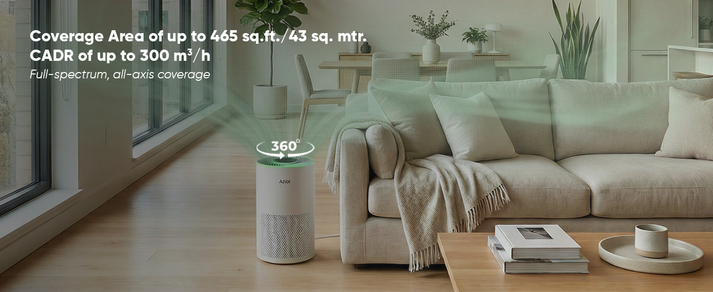 AZIOT Elevate Smart Air Purifier for Home & Office, 4-Stage HEPA H13 Filtration, Covers 465 sq.ft, WiFi App & Voice Control, 99.99% Allergen Removal, 9000 Hrs Filter Life, AQI LED Display, DC Motor