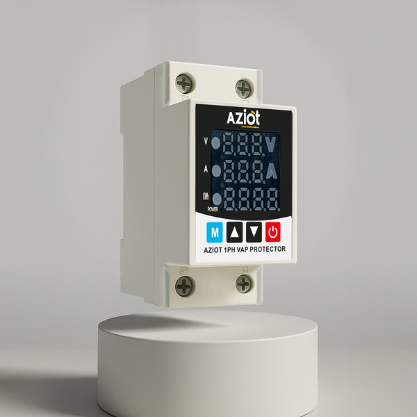Aziot Adjustable Voltage & Current Protector | Single-Phase 230V | Voltage, Current and Power Display | 63A | Auto Reset & Delay Settings