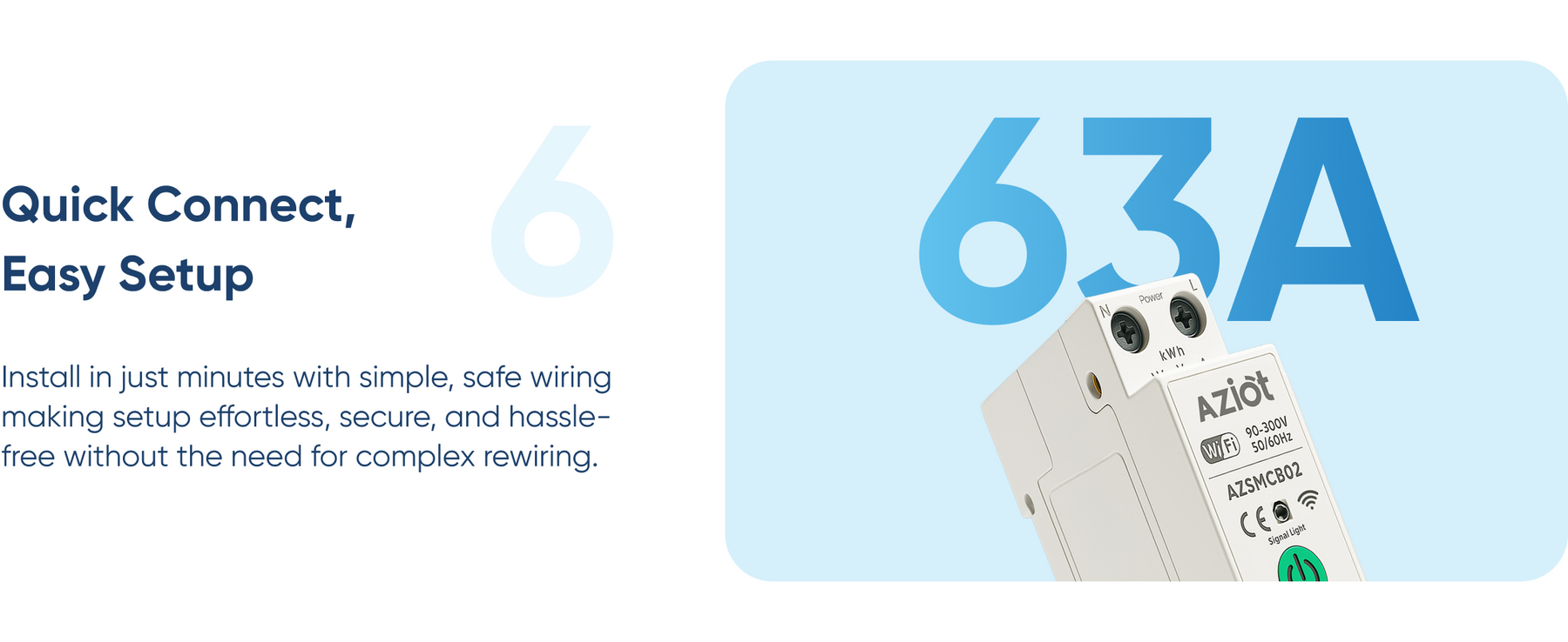 AZIOT 1P 63A WiFi Smart Circuit Breaker with Power Monitoring, Remote & Voice Control | Over/Undervoltage & Overcurrent Protection | Works with EV Chargers, Heaters, Pumps | SmartLife App