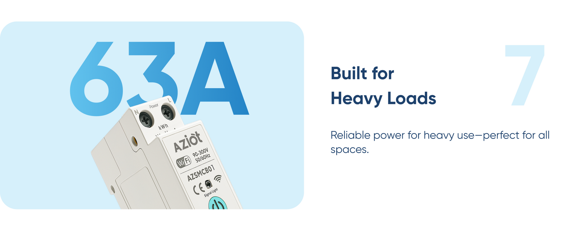 Aziot 1P 63A WiFi Smart Circuit Breaker with Power Monitoring, Remote & Voice Control | Compatible with EV Chargers, Geysers, Water Pumps, Room Heaters, and Heavy-Duty Appliances | SmartLife App