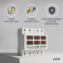 Electricity protector with digital display and protection features on a gray background