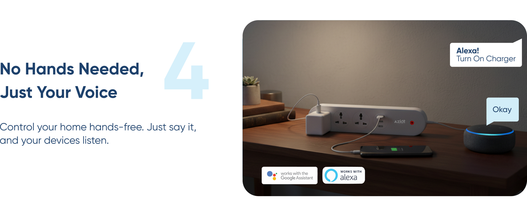 AZIOT 3 Socket + USB Smart Extension - Wifi/Bluetooth Enabled