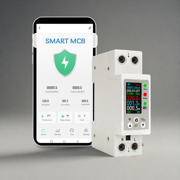 AZIOT Premium Smart WiFi MCB 63A with Digital Display | Intelligent Circuit Protection & Energy Monitoring | App & Voice Control | Alexa, Google Assistant Compatible