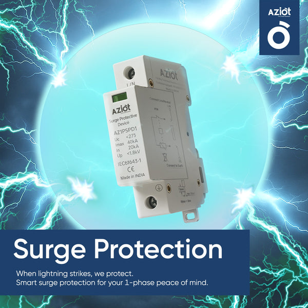 Aziot Single Phase 40kA Surge Protection Device (SPD) – Type 2 Class C Lightning Arrester for Home Panels | Line to Earth | 275V Nominal | IEC 61643-1 Compliant | DIN Rail Mount | Made in India