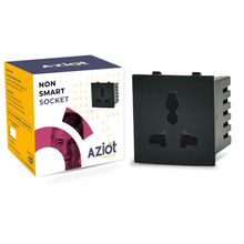 A product image showing a modular non-smart socket by Aziot in white color, alongside its packaging box.